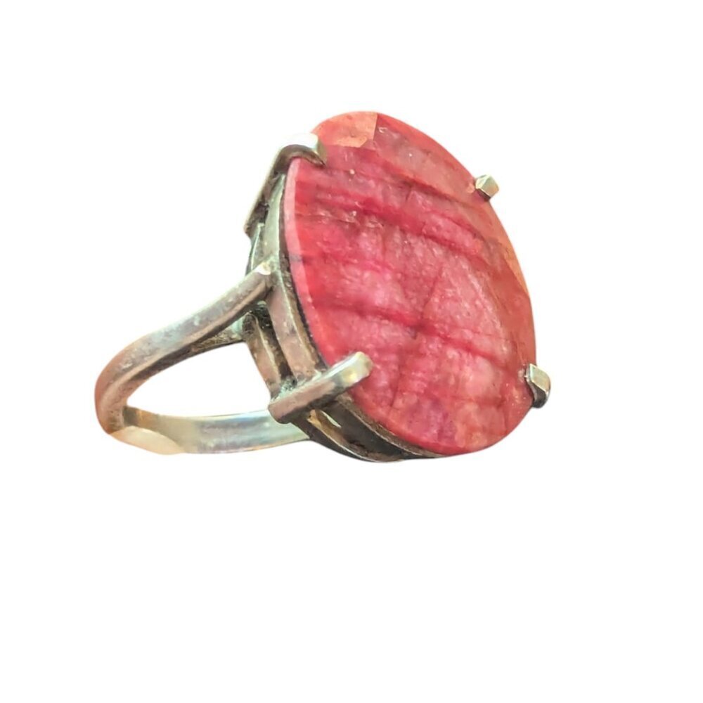 Rhodochrosite Ring Sterling Silver Solitaire Faceted 4‎ Prong 925 Boho Size 8